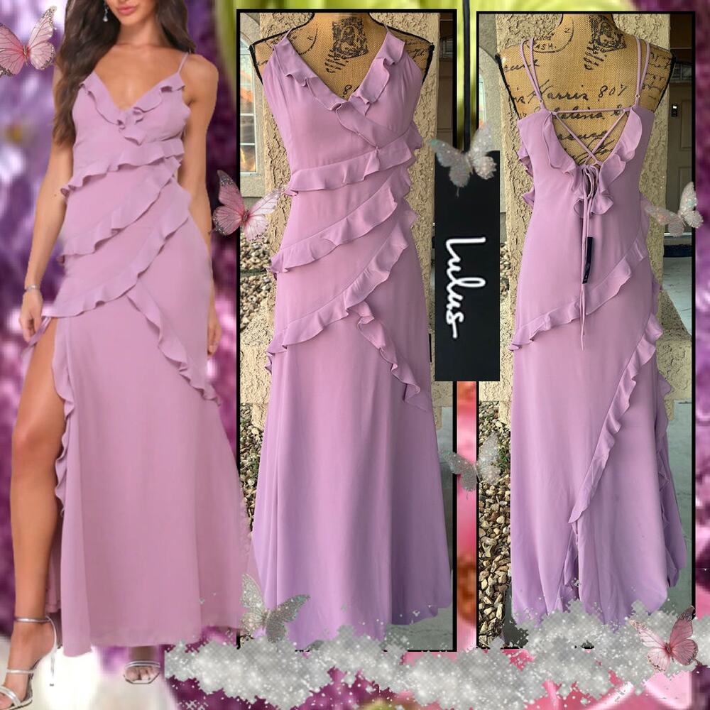 Lulus Fancy Sweetness Lavender Ruffled Lace-Up Sleeveless Maxi Dress Size XL